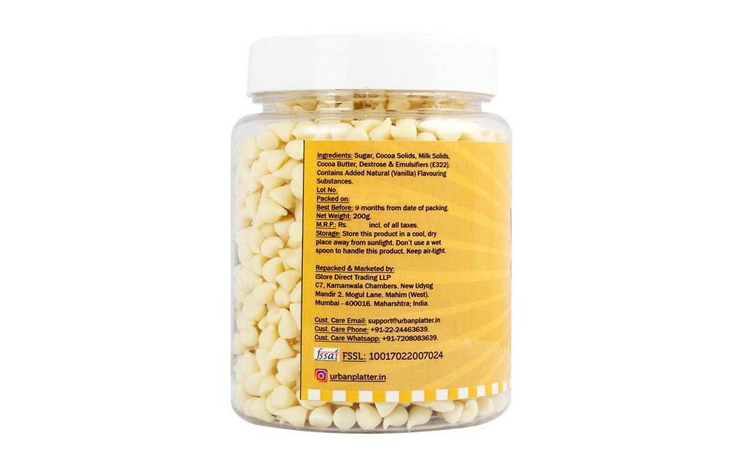 Urban Platter White Chocolate Chips    Plastic Jar  200 grams